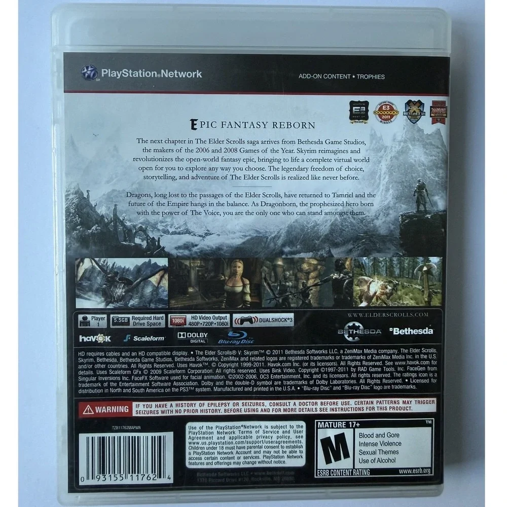 The Elder Scrolls V: Skyrim (Sony PlayStation 3)‎ Complete CIB W/ Map & Manual